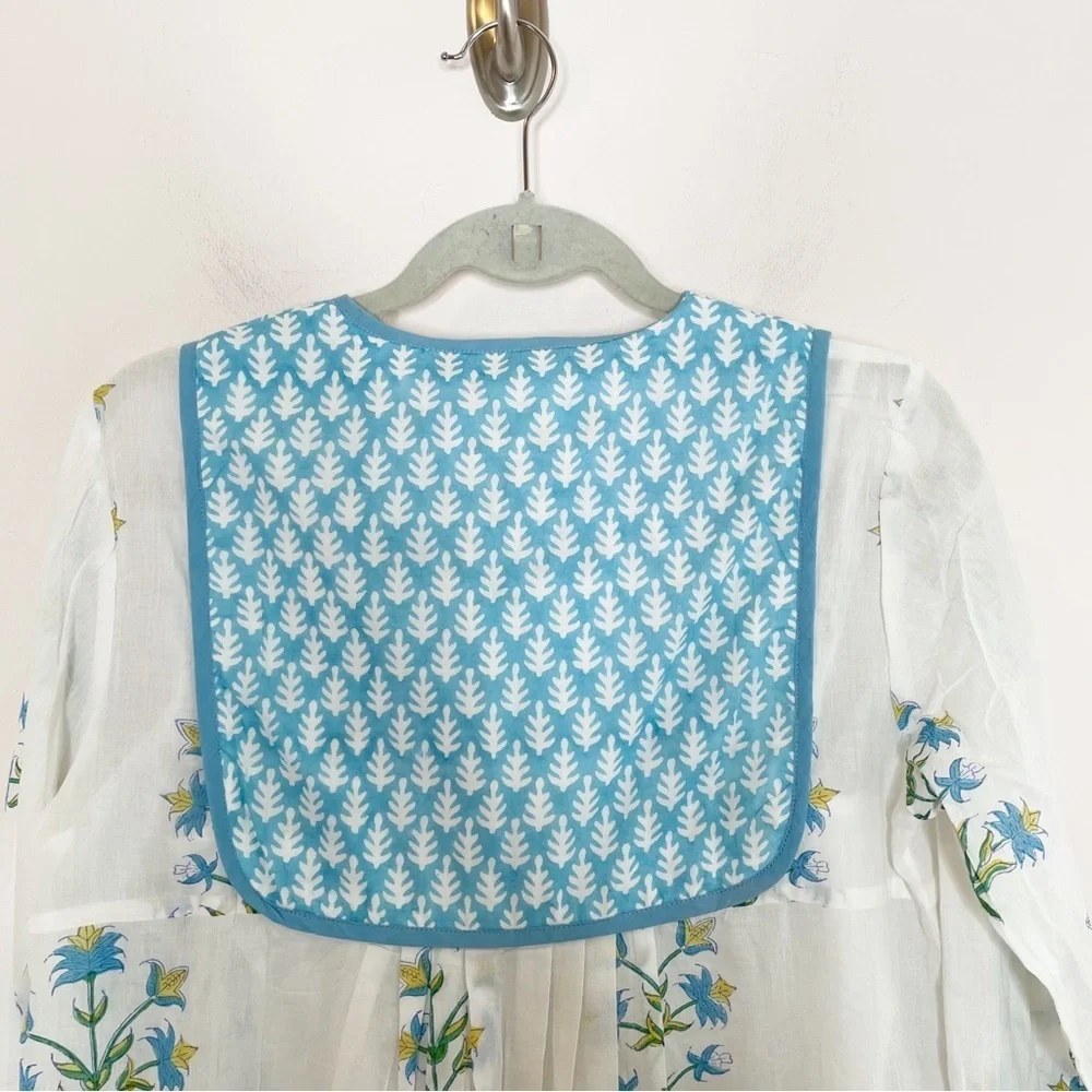 SZ Blockprints Jaipur Blockprint Caftan Long Sleeve Dress Medium - Picture 3 of 6